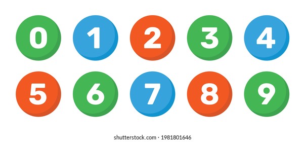 Colorful number 0 to 9 buttons set