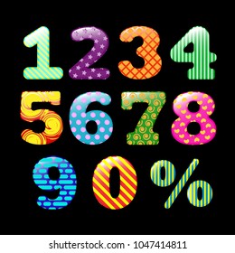 colorful number 0-9 with percent symbol
