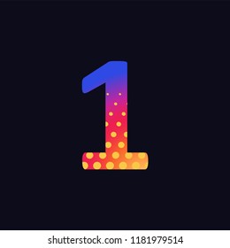 Colorful number 1 with drops,  abstract colorful digits. Vector.