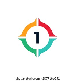 Elemento de plantilla de diseño de logotipo de brújula colorida número 1