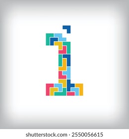 Colorful number 1 pixel style. Editable vector design.