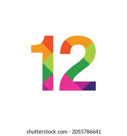 Colorful Number 12 vector design graphic symbol digit rainbow emblem icon graphic emblem