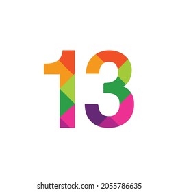 Colorido Número 13 diseño vectorial símbolo gráfico dígito emblema arco iris icono emblema gráfico