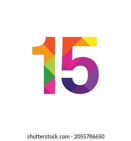 Colorful Number 15 vector design graphic symbol digit rainbow emblem icon graphic emblem