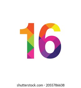 Colorful Number 16 vector design graphic symbol digit rainbow emblem icon graphic emblem