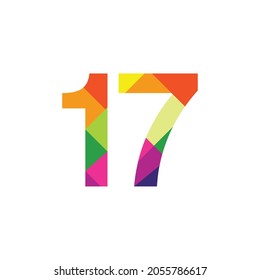 Colorful Number 17 vector design graphic symbol digit rainbow emblem icon graphic emblem