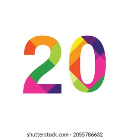 Colorful Number 20 vector design graphic symbol digit rainbow emblem icon graphic emblem