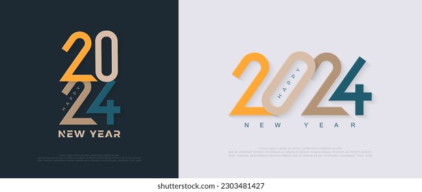 Vector colorido número 2024. Feliz año nuevo 2024 diseño con números únicos y coloridos. Diseño vectorial premium para afiches, banner, saludo y celebración del año 2024.