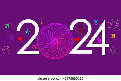 Colorful number 2024 vector. Happy new year 2024 design with unique colorful numbers. Premium vector design for poster, banner, greeting and new year 2024 celebration.