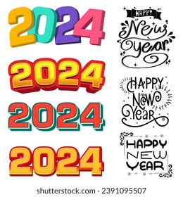 Colorful number 2024 vector. Happy new year 2024 design with unique colorful numbers and design. Premium vector design for poster, banner, greeting and new year 2024 celebration.