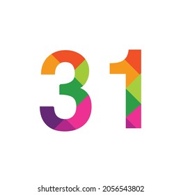 Colorful Number 31 vector design graphic symbol digit rainbow emblem icon graphic emblem