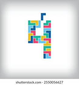 Colorful number 4 pixel style. Editable vector design.