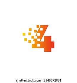 Colorful number 4 sign fast pixel dot logo. Number four pixel art. Integrative pixel movement. Creative messy technology icon. Modern icon creative ports.