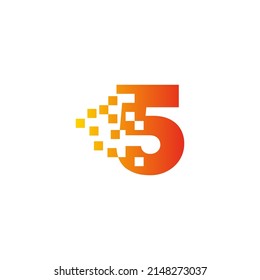 Colorful number 5 sign fast pixel dot logo. Number five pixel art. Integrative pixel movement. Creative messy technology icon. Modern icon creative ports.