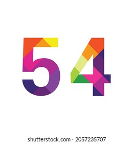 Farbiges Symbol der Nummer 54, Vektorgrafik-Symbol mit der Ziffer des Regenbogenemblems