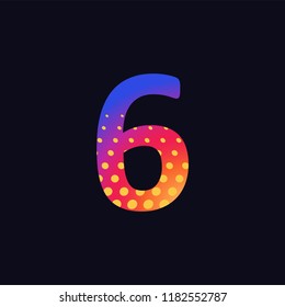 Colorful number 6 with drops,  abstract colorful digits. Vector.
