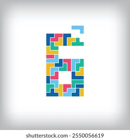 Colorful number 6 pixel style. Editable vector design.