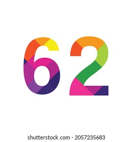 Colorido Número 62 diseño vectorial símbolo gráfico dígito emblema arco iris icono emblema gráfico