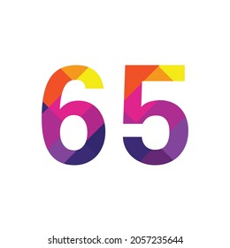 Colorido Número 65 diseño vectorial símbolo gráfico dígito emblema arco iris icono emblema gráfico