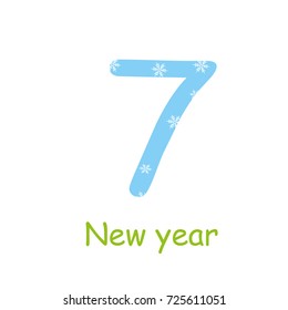 Colorful number 7 with snowflake. Stylish vector icon