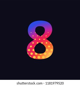 Colorful number 8 with drops,  abstract colorful digits. Vector.