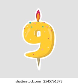 Colorful Number 9 Candle with Sprinkles and Flame - Perfect for Birthdays and Anniversaries