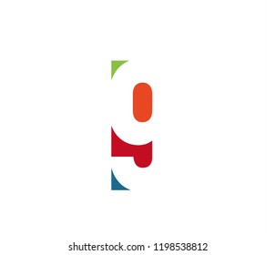 Colorful number 9. Colored vector latin alphabet. Rainbow color font element. Color paper applique ABC, negative space monogram and poster template. Typography design.