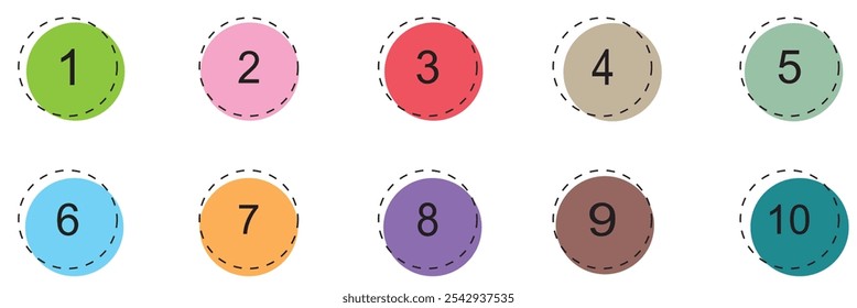 Colorful number bullet point 1 to 10 vector set.