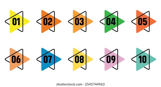 Colorful number bullet point 1 to 10 vector set. Number bullet points collection vector design. Creative number bullet points.