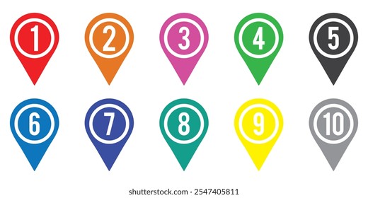 Colorful number bullet point 1 to 10 vector set.