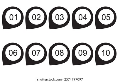 Colorful number bullet point 1 to 10 vector set.
