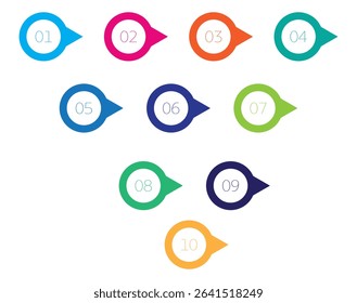 Colorful number bullet point 1 to 12 vector set.