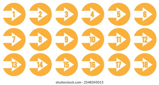 Colorful number bullet point. Yellow bullet number point collection set.