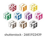 Colorful number bullet points. Cube with digits 0-9