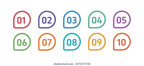 Colorful Number Bullet points, infographics markers. Triangle number bullet point icon arrow set. Number Flags 1 to 10 Flat design isolated vector. Vector illustration