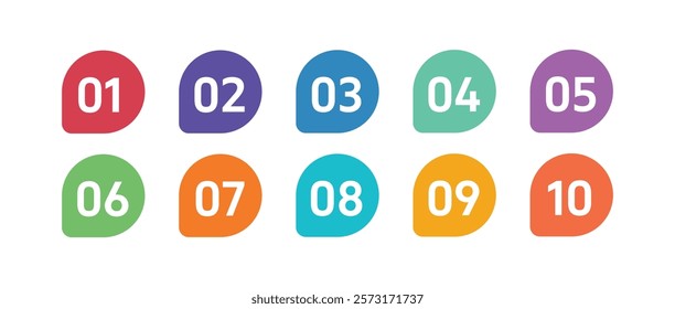 Colorful Number Bullet points, infographics markers. Triangle number bullet point icon arrow set. Number Flags 1 to 10 Flat design isolated vector. Vector illustration