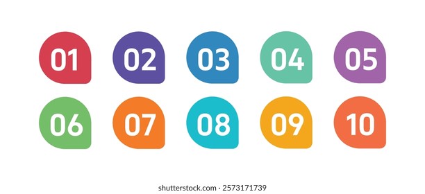 Colorful Number Bullet points, infographics markers. Triangle number bullet point icon arrow set. Number Flags 1 to 10 Flat design isolated vector. Vector illustration