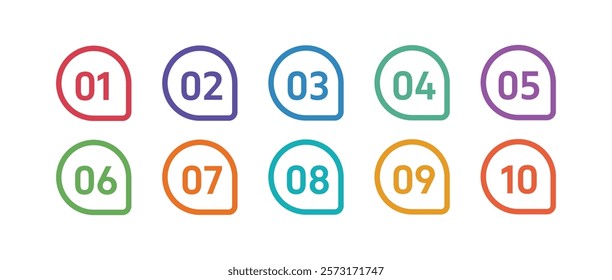 Colorful Number Bullet points, infographics markers. Triangle number bullet point icon arrow set. Number Flags 1 to 10 Flat design isolated vector. Vector illustration