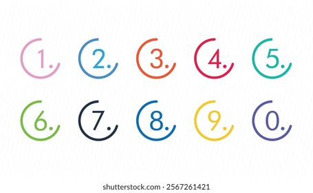 Colorful number bullet points from one to nine. numbers font icon. numbers in circle. numeral typographic sign business concept