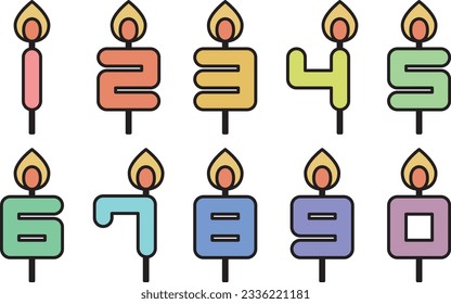 Colorful number candle icon set