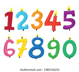 Colorful number candle set from 0 to 9 in various color