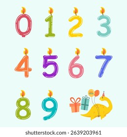 Colorful Number Candles Vector Set Birthday Anniversary Celebration