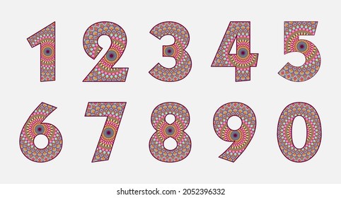 Colorful number collection with mandala design