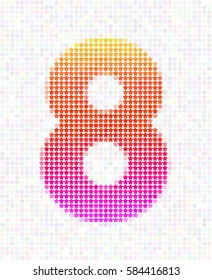 Colorful number eight on abstract flower background. Eighth of March - International Womens Day holiday. Vector illustration - greeting card.