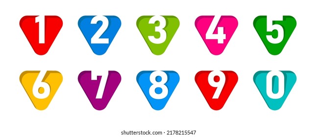 Colorful number flat triangles set on white background with number from 01 to 09 vector illustration.