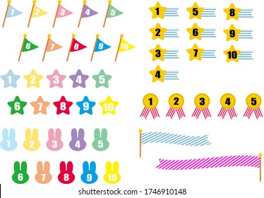 Colorful Number Icon Set, Frag, Bunny, Star, Medals 1-10