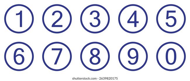 Colorful Number Icons Set – Digits 0 to 9 in Round Circle Vector Design with Long Shadow