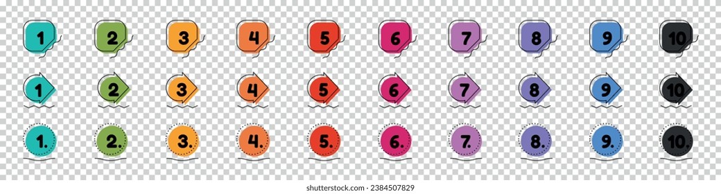 Colorful Number Icons Set - Simple Flat Vector Illustrations Isolated On Transparent Background