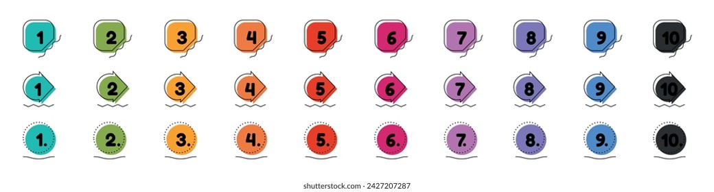 Colorful Number Icons Set - Simple Flat Vector Illustrations Isolated On White Background