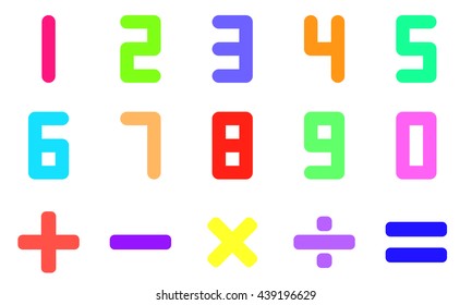 Colorful number and math symbol on white background